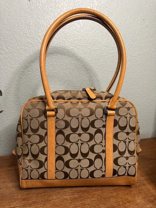 Y2K Coach Brown and Tan Signature Canvas Shoulder Bag with Wallet - Picture 5 of 17